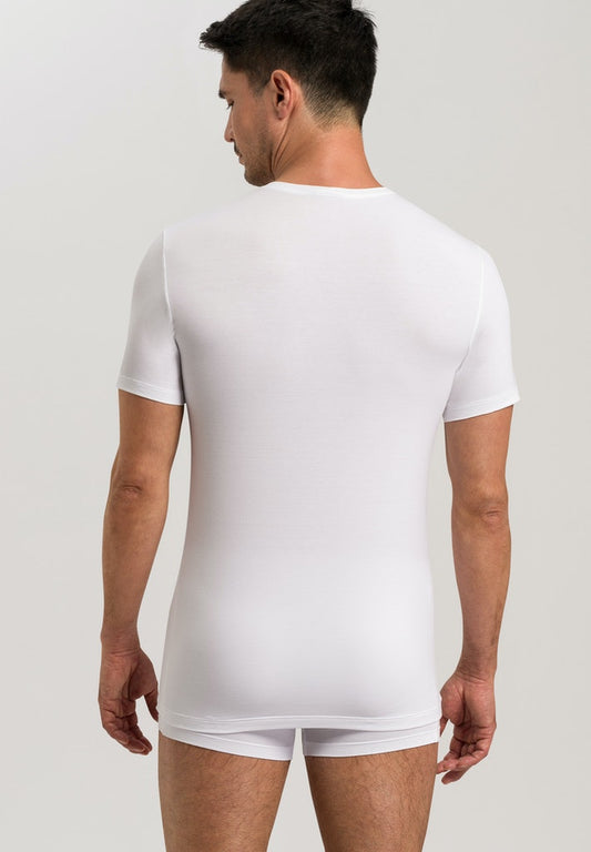 HANRO White Cotton Superior Short Sleeve Shirt
